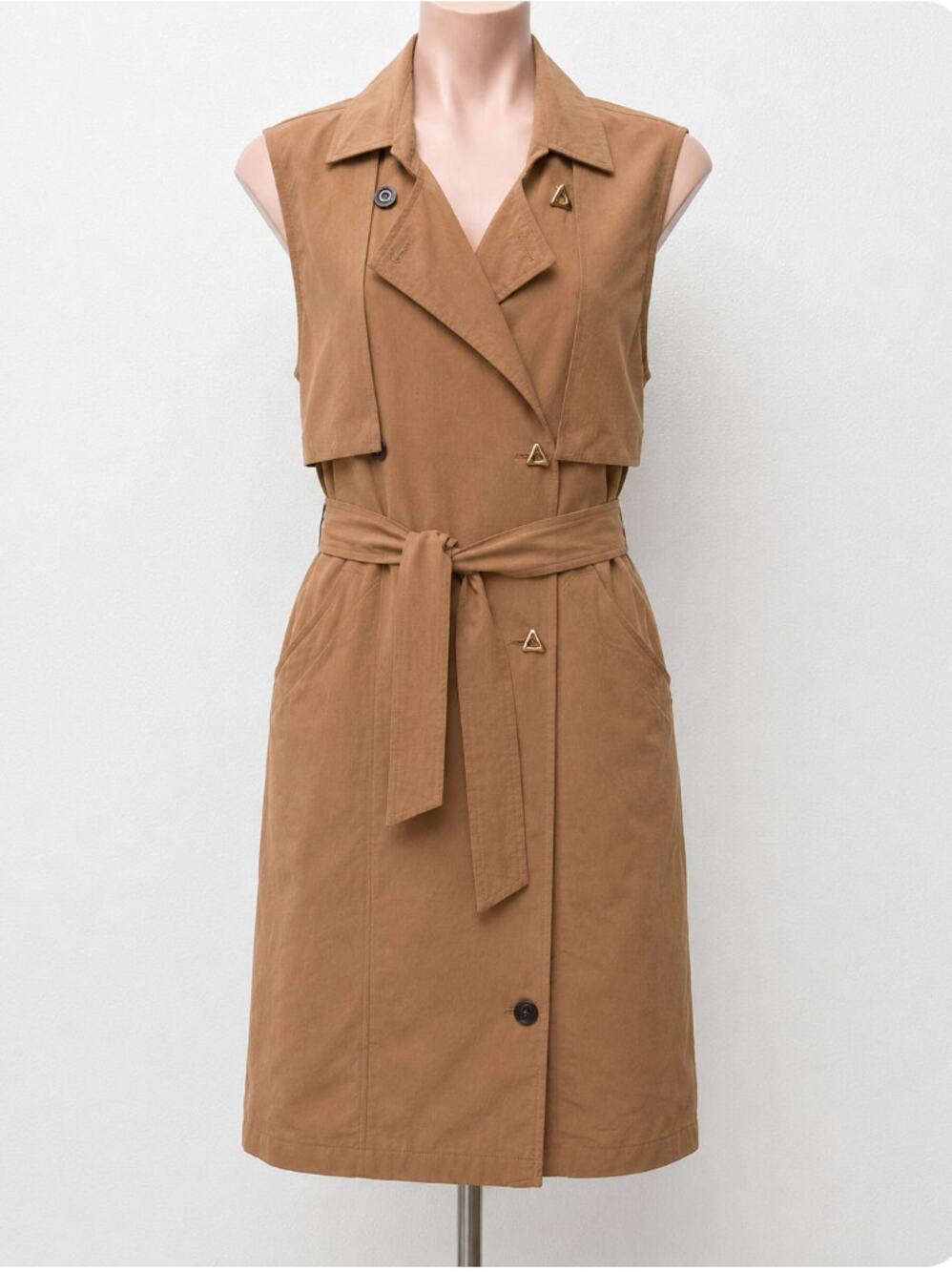 Aeron Delray Dusty Peach Iridescent Sleeveless Button Trench Coat Welt Pockets